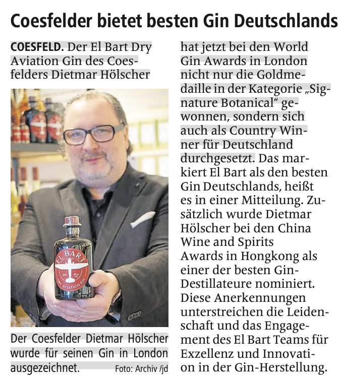 Coesfelder bietet besten Gin Deutschlands